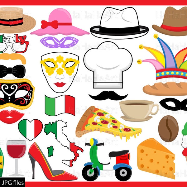 Italy Props - ClipArt PDF JPG Digital Graphic Design Commercial Use Instant Download Clip Art Prop Photo Booth Funny Party Hat (00259)