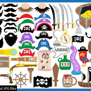 Pirates Props - Corte de arquivos SVG JPG design gráfico digital Uso comercial prop photo booth download instantâneo A4 carta arma pistola 00877c