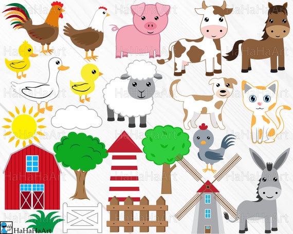 Farm Animals Clipart Cutting Files Svg Png Jpg Dxf Eps Etsy