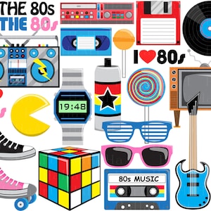 I Love The 80s v2- Clipart digital, gráficos de clip art, uso pessoal, uso comercial, download instantâneo - 105 imagens (00248)