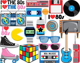 I Love The 80s v2- Digital Clipart, Clip Art Graphics, Personal Use, Commercial Use, Instant download - 105 images (00248)