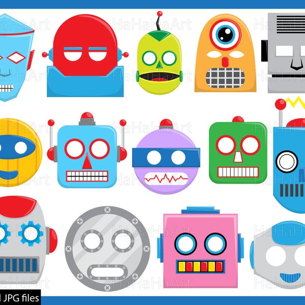 Prop Robots - snijden bestanden SVG JPG digitale grafisch ontwerp Instant Download commercieel gebruik Photo Booth partij grappig leuke Robot masker (00386c)