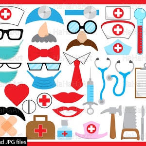 Doctor Props - ClipArt PDF JPG Design gráfico digital Uso comercial Prop Photo Booth Download instantâneo Clip art medic Funny Party (00171)