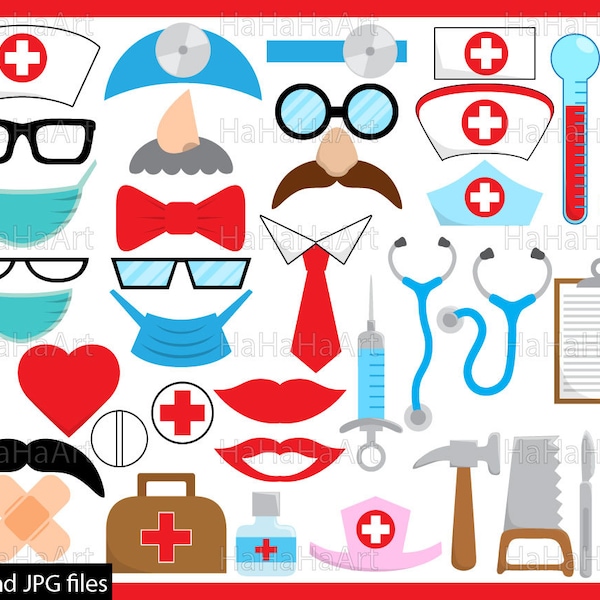 Doctor Props - ClipArt PDF JPG Digital Graphic Design Commercial Use Prop Photo Booth Instant Download Clip art medic Funny Party (00171)