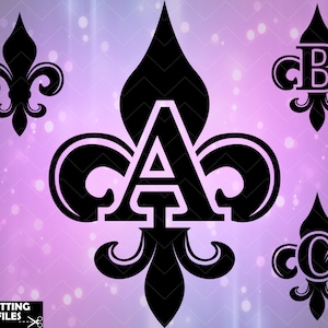 Black Fleur De Lis Alphabet V1 - Arquivos de corte digital Svg Png Dxf Eps Jpg Cut Machine Download instantâneo para uso comercial pessoal (00242c)
