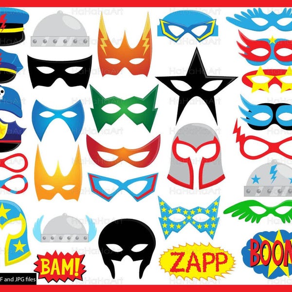 Superheroes Props - PDF and JPG Digital Graphic Designs Set Clip Art Commercial Use Instant download mask photo booth photobooth (00185)