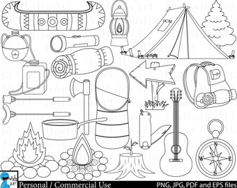 Camping Outline - Clipart - Digital Clip Art Graphics, Personal, Commercial Use - 36 PNG images (00241)