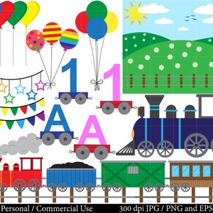Tren de cumpleaños Set Clipart-digital Clip Art Graphics, personal, uso comercial-114 imágenes PNG (00042)