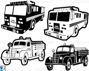 Fire Trucks Monogram - Clipart / Cutting Files Svg Pdf Png Jpg Eps Dxf Digital Graphic Design Instant Download Commercial Use Truck (00963c)