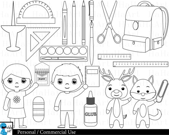 Outline School Supplies Digital Clipart Clip Art Graphics Etsy