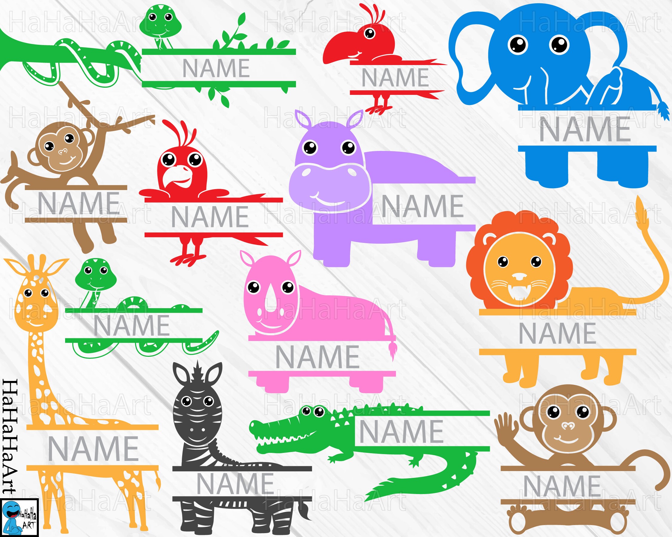 Download Safari Animals Split Monogram V1 Clipart Cutting Files Svg Etsy