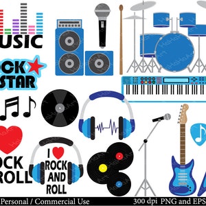 Rock and Roll for boys Set Clipart Digital Clip Art Graphics, Personal, Commercial Use 35 PNG images 00148 image 1