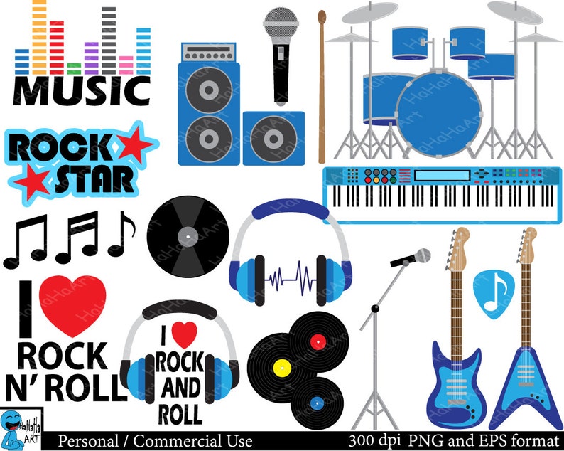 Rock and Roll for boys Set Clipart Digital Clip Art Graphics, Personal, Commercial Use 35 PNG images 00148 image 1