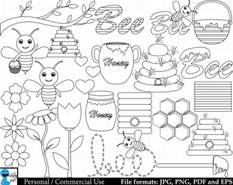 Clipart de abelha: 30 gráficos de favo de mel (download digital)
