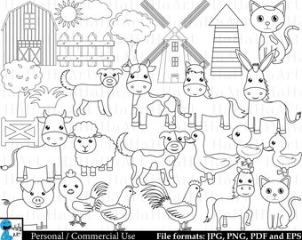 Outline Farm Animals - Digital Clipart, Clip Art Graphics, Personal Use, Commercial Use, Instant download - 27 images (00223)
