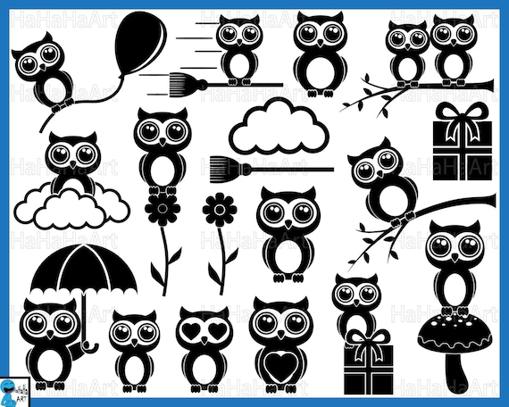 Download Cute Owls Black Monogram Cutting Files / Clipart Svg Png ...