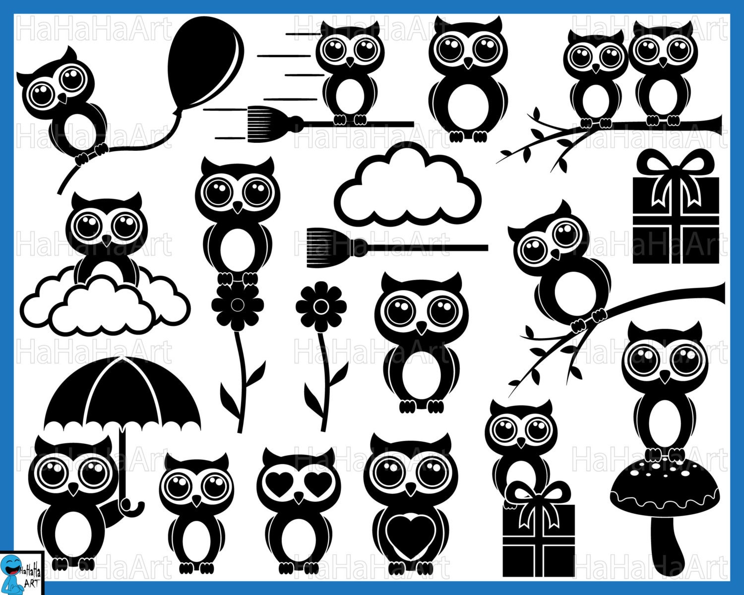 Download Cute Owls Black Monogram Cutting Files / Clipart Svg Png ...