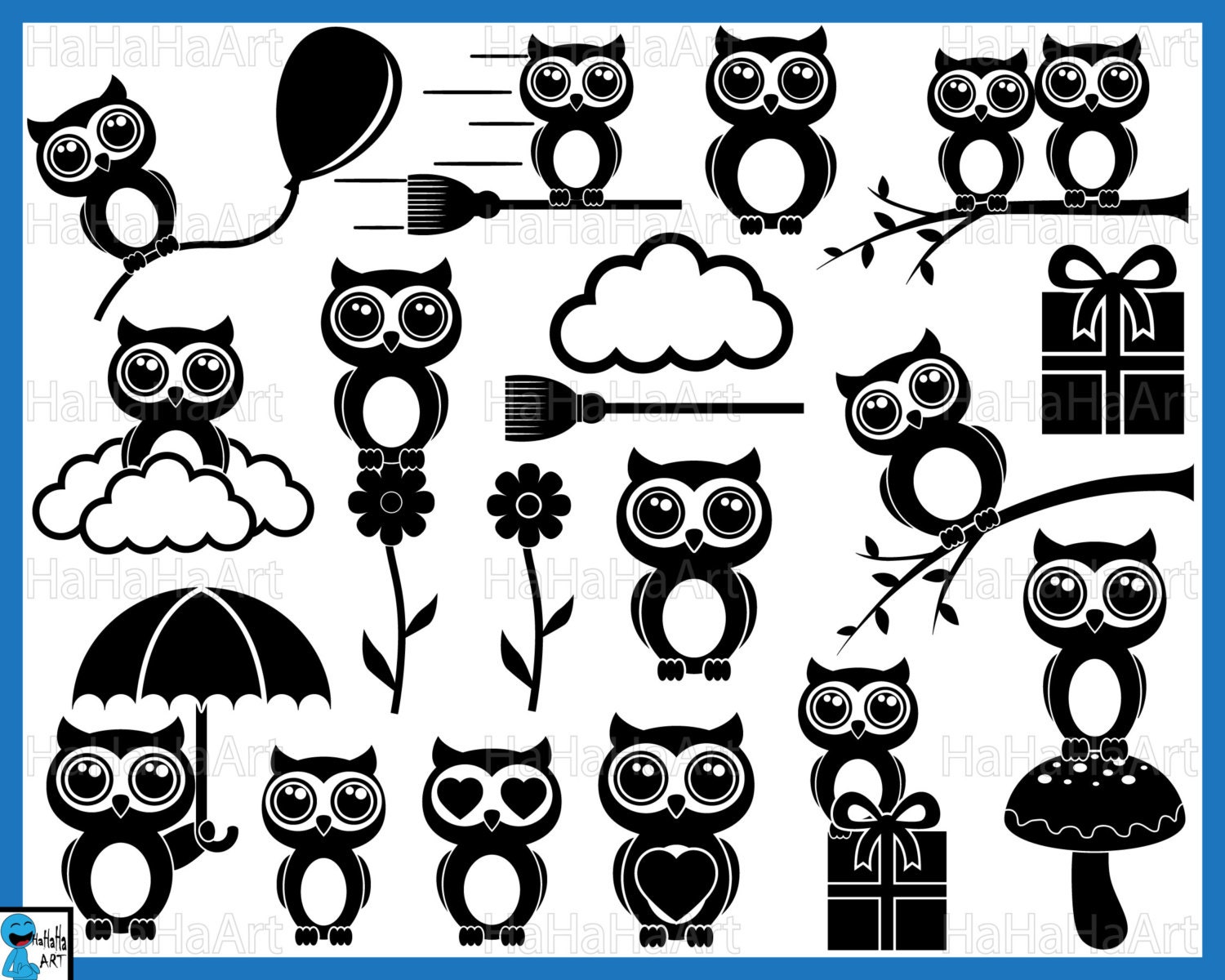 Download Cute Owls Black Monogram Cutting Files / Clipart Svg Png Jpg | Etsy