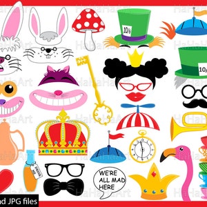 Tea Party y aventuras en país de las maravillas de Alice - imágenes prediseñadas PDF JPG Digital gráfico diseño comercial uso Prop foto stand Clip art (00100)