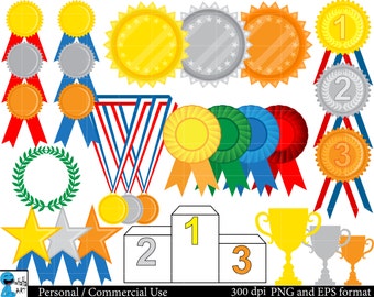 Conjunto de imágenes prediseñadas de medallas de ganador: 69 imágenes PNG (descarga digital)