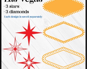 Clipart de Las Vegas: Estrellas y diamantes SVG PNG JPG (Descarga digital)