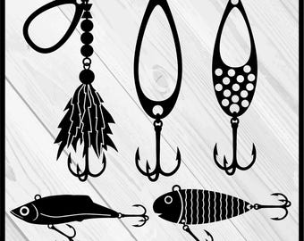 Fishing Lures Monogram SVG PNG: Clipart Cutting Files