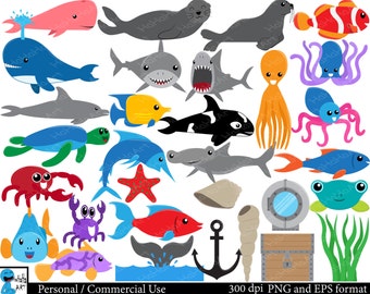 Under the sea - Set 1 Clipart - Digital Clip Art Graphics, Personal, Commercial Use - 62 PNG images (00160)
