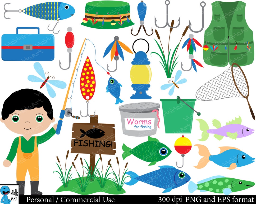 Fishing Set Clipart - Digital Clip Art Graphics, Personal, Commercial ...