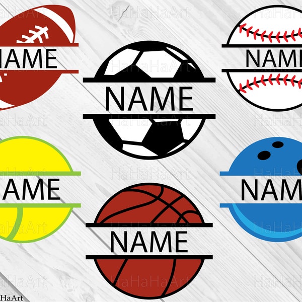 Split Sport Balls - Clipart / Cutting Files svg png jpg dxf eps digital graphic design Instant Download popular diy die cut add name 01531c