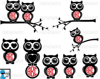 Cute Owls Monogram V2 Cutting Files / Clipart Svg Png Jpg Eps Dxf Pdf Digital Graphic Design Instant Download Commercial Use (01022c)