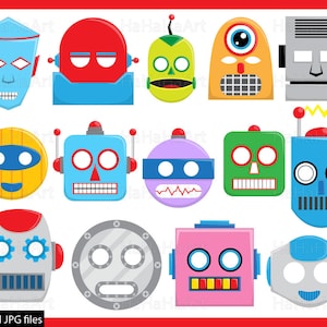 Robots Props - gráfico PDF JPG gráfico Digital diseño de la uso comercial descarga inmediata Clip Art Prop foto cabina fiesta robótica máscara (00152)