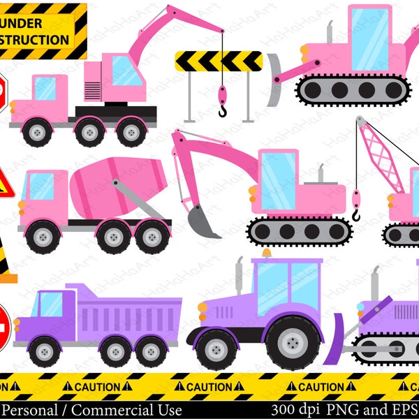Construction purple and pink - Set Clipart - Digital Clip Art Graphics, Personal, Commercial Use - 26 PNG images (00142)