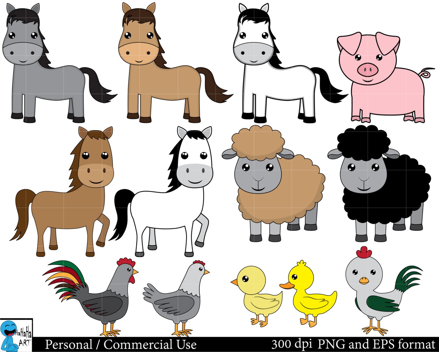 Farm Animals Set Clipart Digital Clip Art Graphics | Etsy