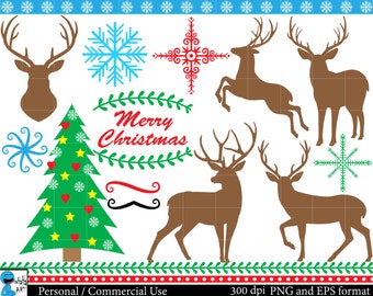 Christmas deers Set Clipart - Digital Clip Art Graphics, Personal, Commercial Use - winter holiday deer - 29 PNG images (00083)