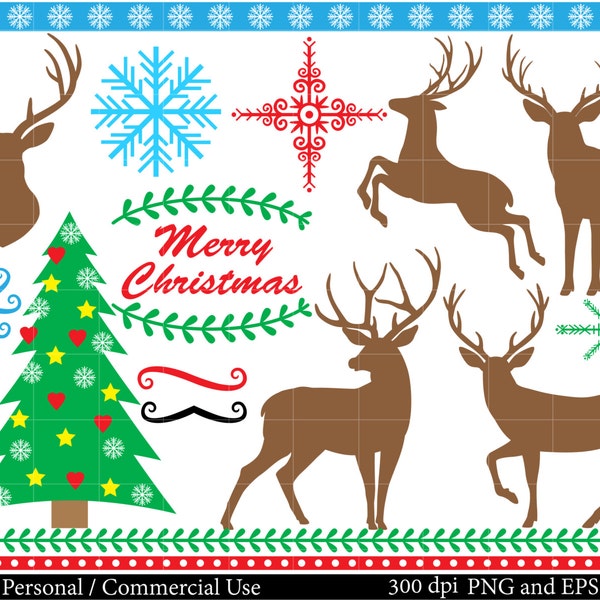 Christmas deers Set Clipart - Digital Clip Art Graphics, Personal, Commercial Use - winter holiday deer - 29 PNG images (00083)