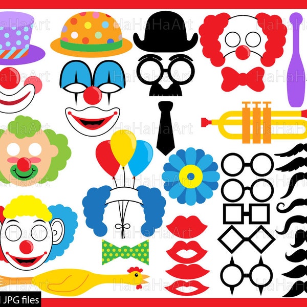 Clown Props - ClipArt PDF JPG Digital Graphic Design Commercial Use Instant Download Clip Art Prop Photo Booth Funny Party (00166)