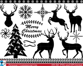 Christmas deers (black) Set Clipart - Digital Clip Art Graphics, Personal, Commercial Use - winter holiday deer (00039)