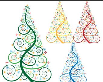 Christmas trees Set Clipart - Digital Clip Art Graphics, Personal, Commercial Use - 4 PNG images (00008)