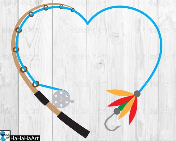 Heart fishing rod - Clipart / Cutting Files svg png jpg dxf digital graphic  design Instant Download Commercial Use love fish 01058c