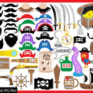Pirates Props - Archivos PDF y JPG clipArt Diseño gráfico digital Uso comercial prop photo booth Descarga instantánea clip Art cráneo de barco 00173