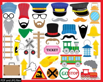 Accesorios para fotomatón de trenes: Imágenes prediseñadas imprimibles para fiestas (PDF, JPG)
