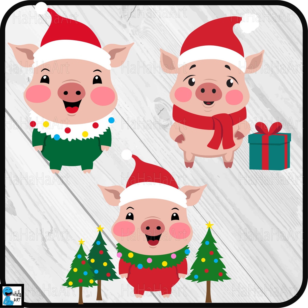 Cute Christmas Pig Clipart / Cutting Files Svg Png Jpg Dxf Eps Digital ...