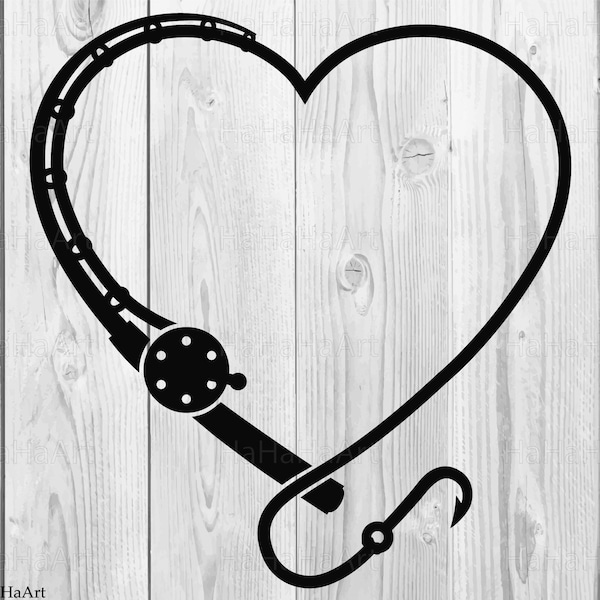 Heart Fishing Rod - Clip art / Cutting Files svg eps dxf png jpg digital graphic design Instant Download popular kangaroo 01495c