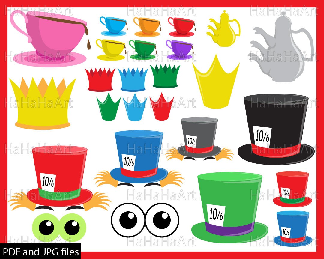 Alices Tea Party And Adventures In Wonderland ClipArt PDF JPG Digital Graphic Design Commercial Use Prop Photo Booth Clip art