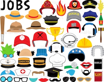Professions Clip Art: Career Hats, Props Graphic Designs (Digital Download)