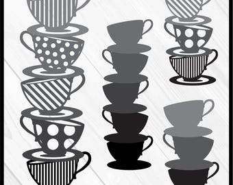 Cute Alice's Tea Cups Cutting Files Digital files svg jpg png dxf Vinyl Personal Instant Download Design party Wonderland 01119c