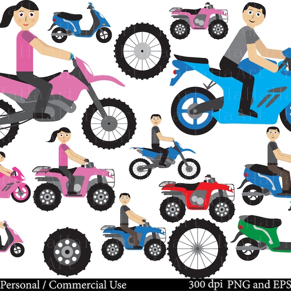 Motorcycle, ATV and scooter Set Clipart - Digital Clip Art Graphics, Personal, Commercial Use - 48 PNG images (00006)