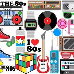 I Love The 80s v1- Clipart digital, gráficos de clip art, uso pessoal, uso comercial, download instantâneo - 88 imagens (00249)