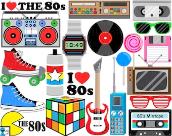 I Love The 80s v1- Digital Clipart, Clip Art Graphics, Personal Use, Commercial Use, Instant download - 88 images (00249)