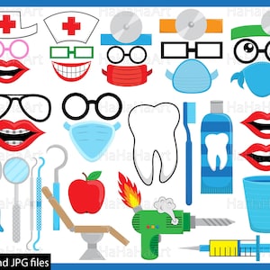 Adereços para dentista - Arquivos de corte SVG JPG design gráfico digital Uso comercial cabine de fotos download instantâneo carta A4 médico dente sorriso 01052c
